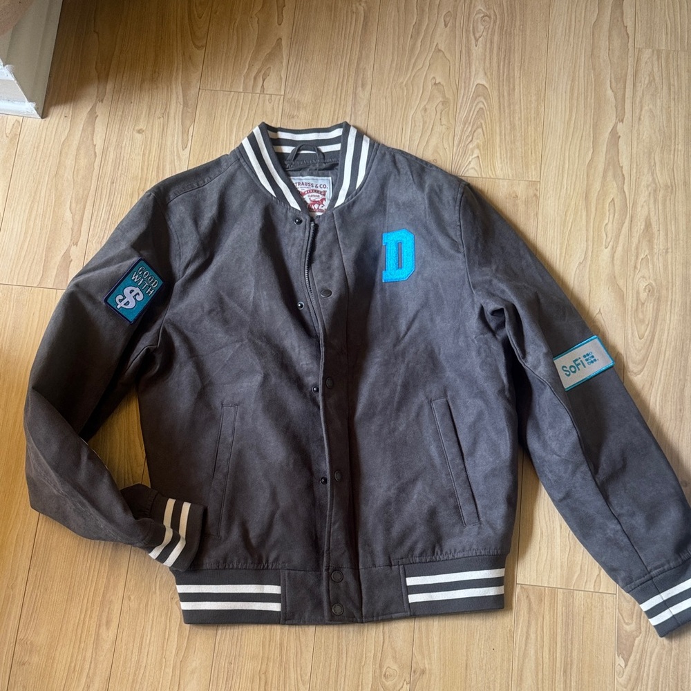 Levi's Charcoal Varsity Bomber Jacket with Teal Blue Patches